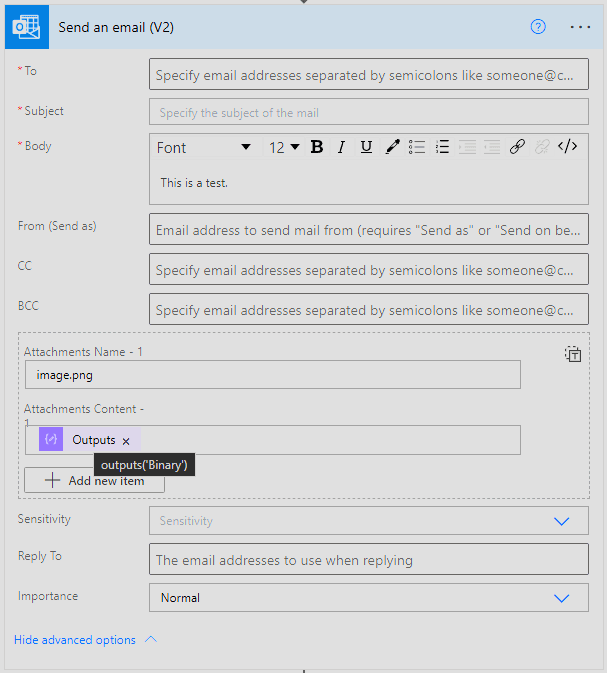 Send an email action
