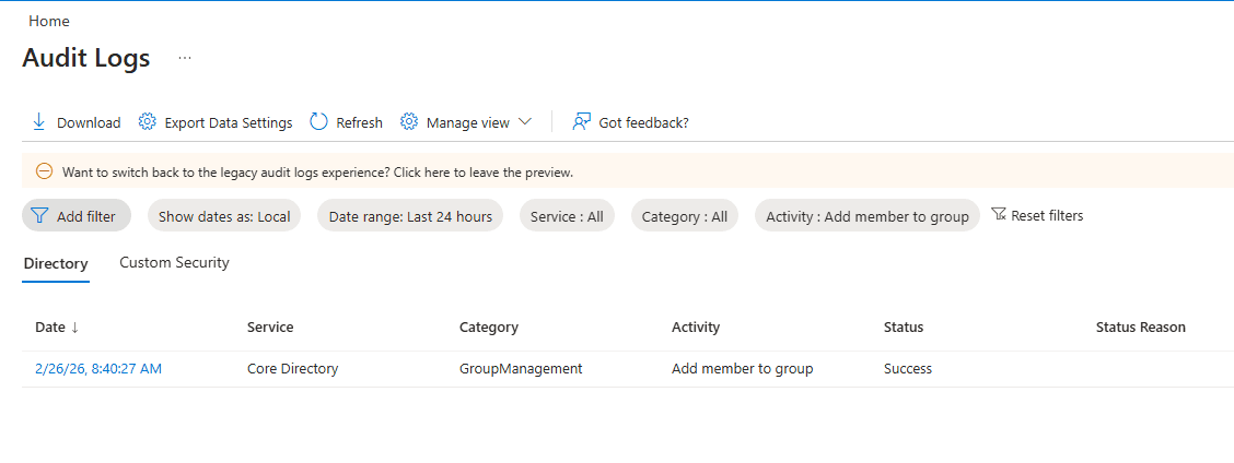 Audit Logs for Group Membership Changes