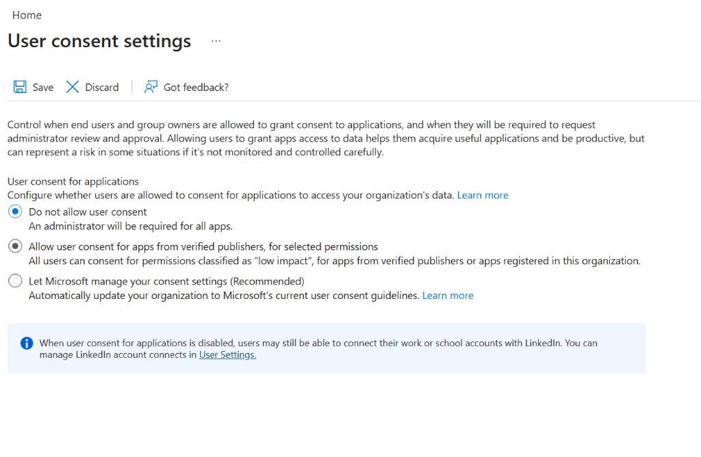 User Consent Governance Settings